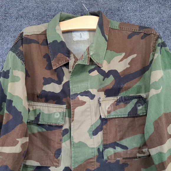 US Military Woodland Camo Shirt Green Brown Size L Button Up - Picture 7 of 10